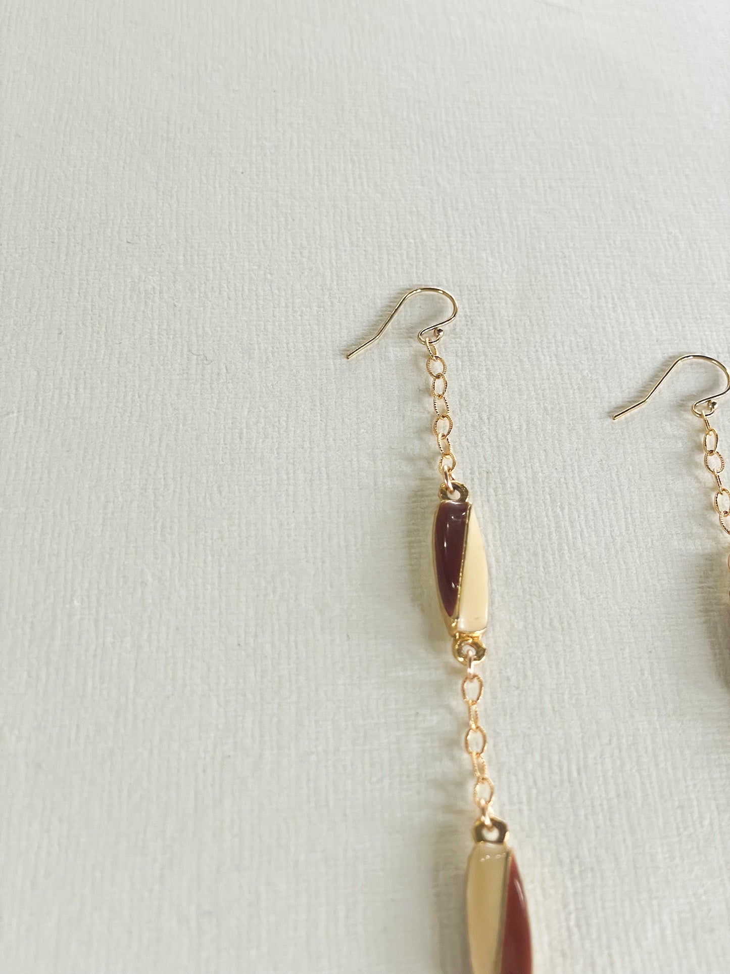 Retro Drop Chain Earrings with Reclaimed Vintage Maroon and Cream Resin Pendants