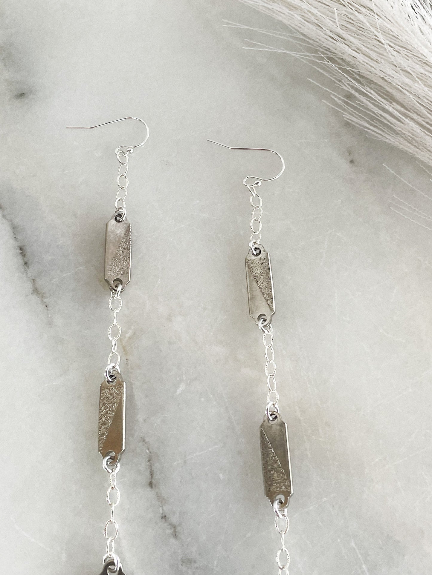 Sterling Silver Thick Drop Chain Earrings with Reclaimed Vintage Silver Connector Pendant