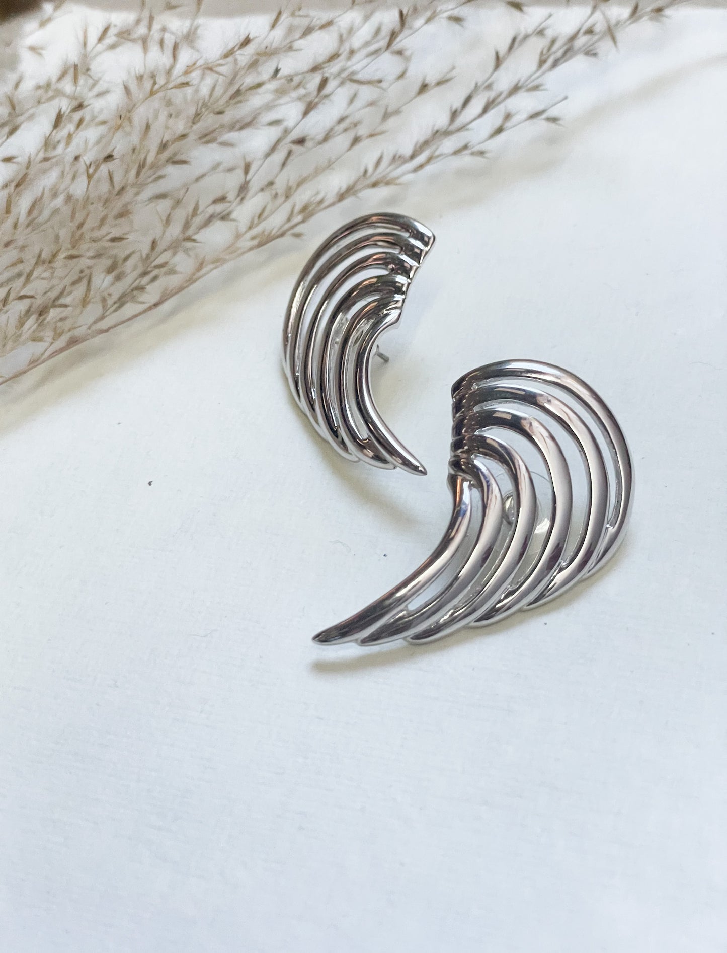 Vintage Silver Wing Stud Earrings