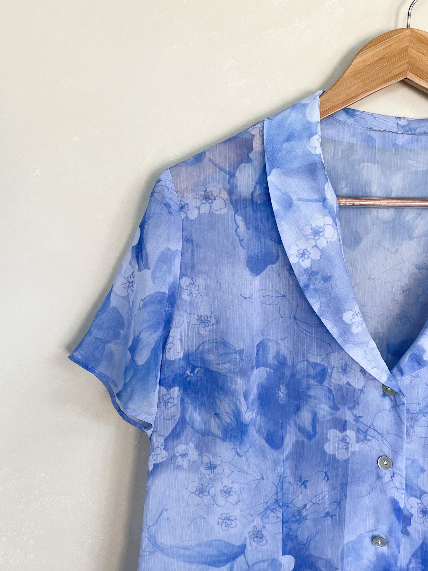 Vintage Sheer Blue Floral Blouse