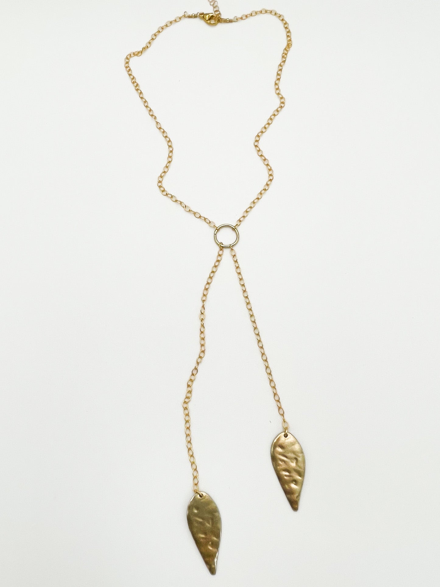 Double Leaf Lariat Necklace