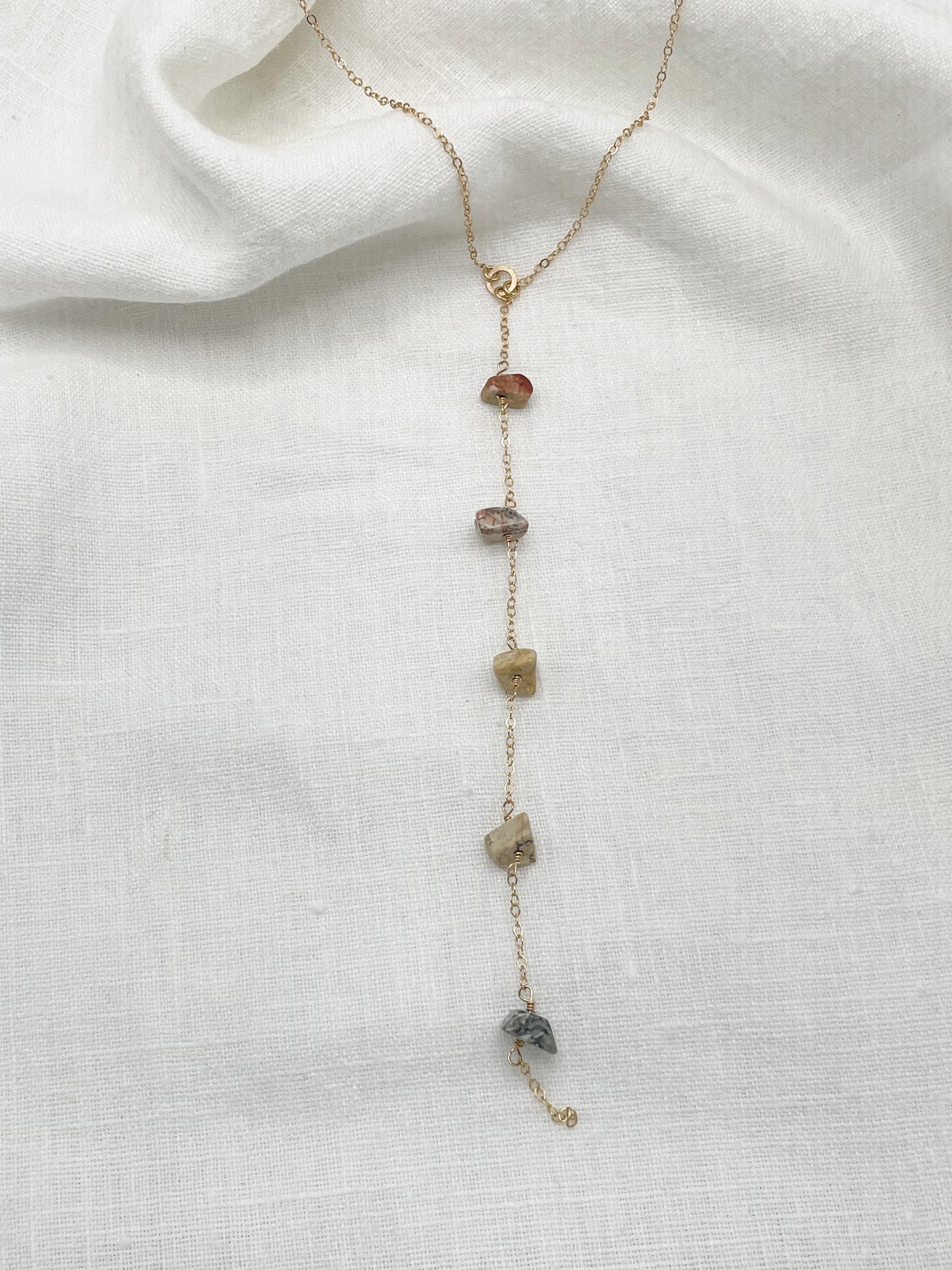 Jasper Chip Plunging Lariat Necklace