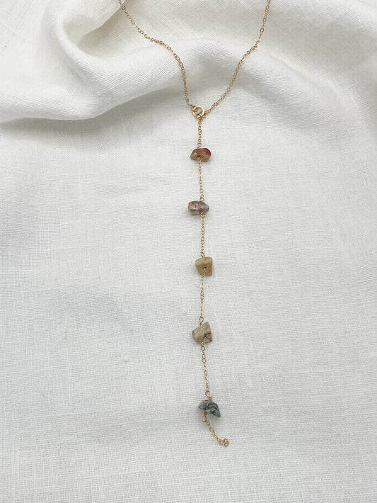 Jasper Chip Plunging Lariat Necklace