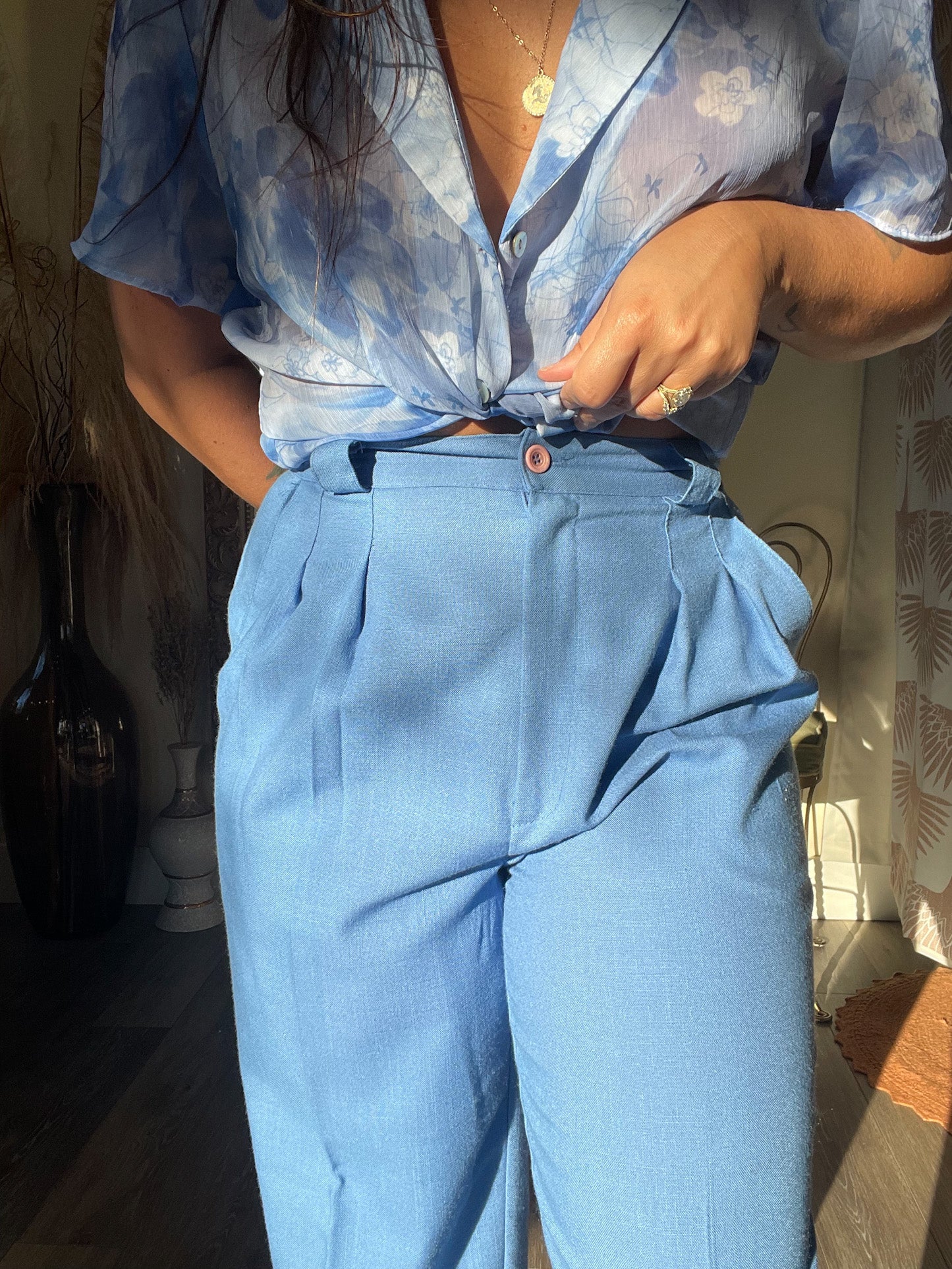 Vintage Blue  High WaistedTrousers