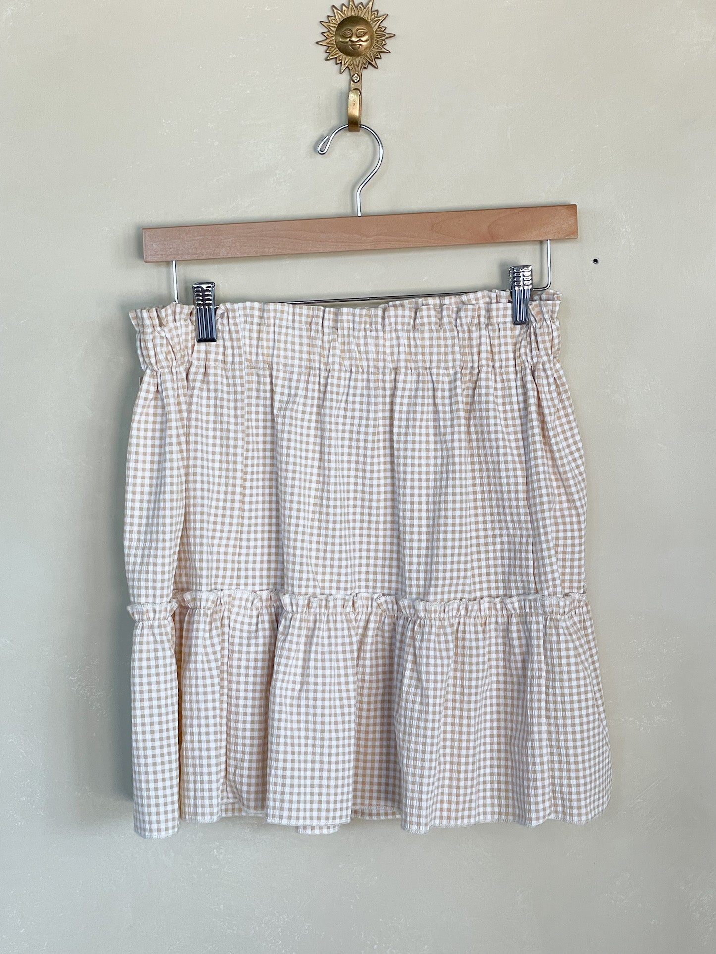 Tan Gingham Mini Skirt