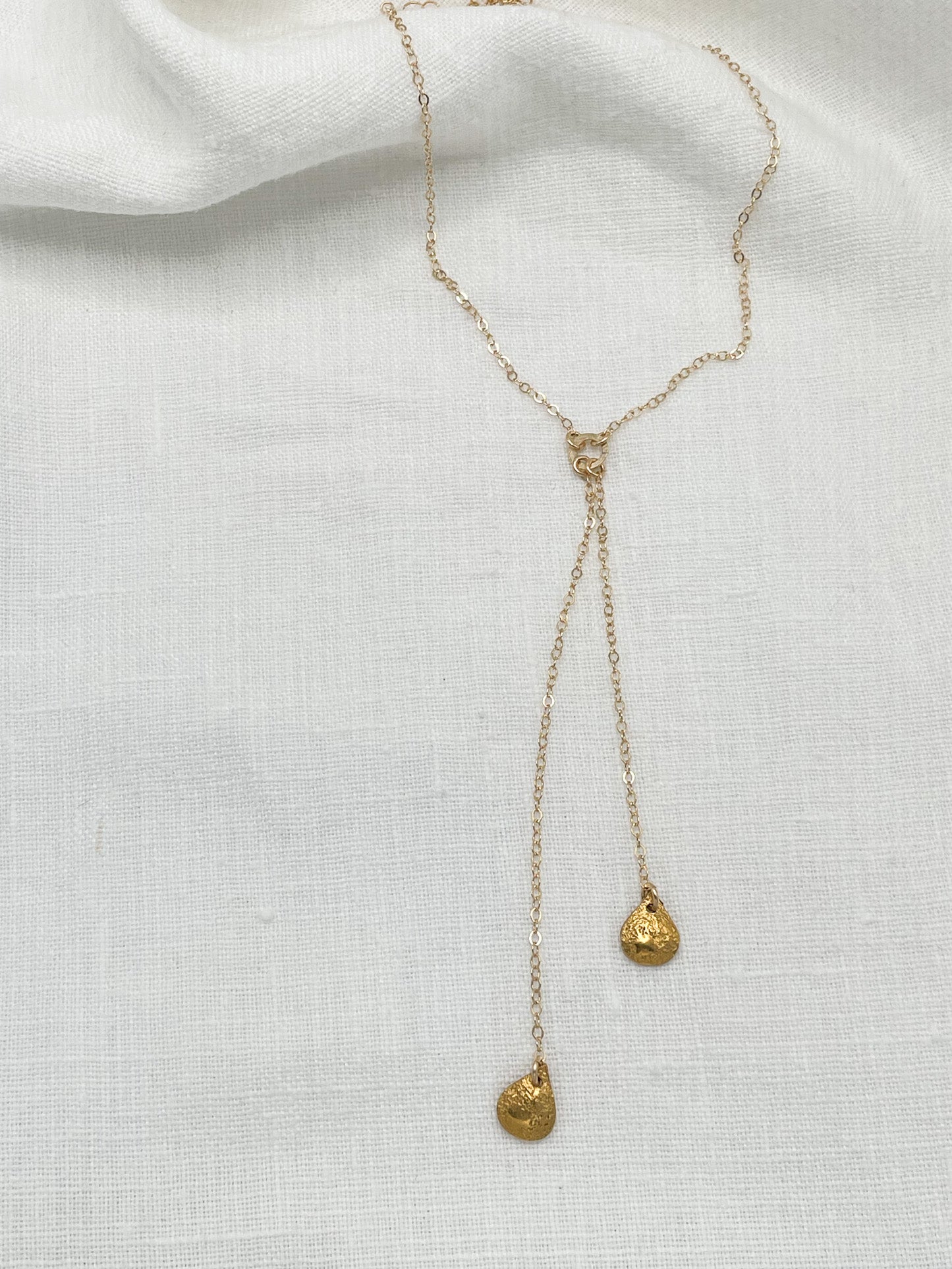 Double Gold Teardrop Lariat