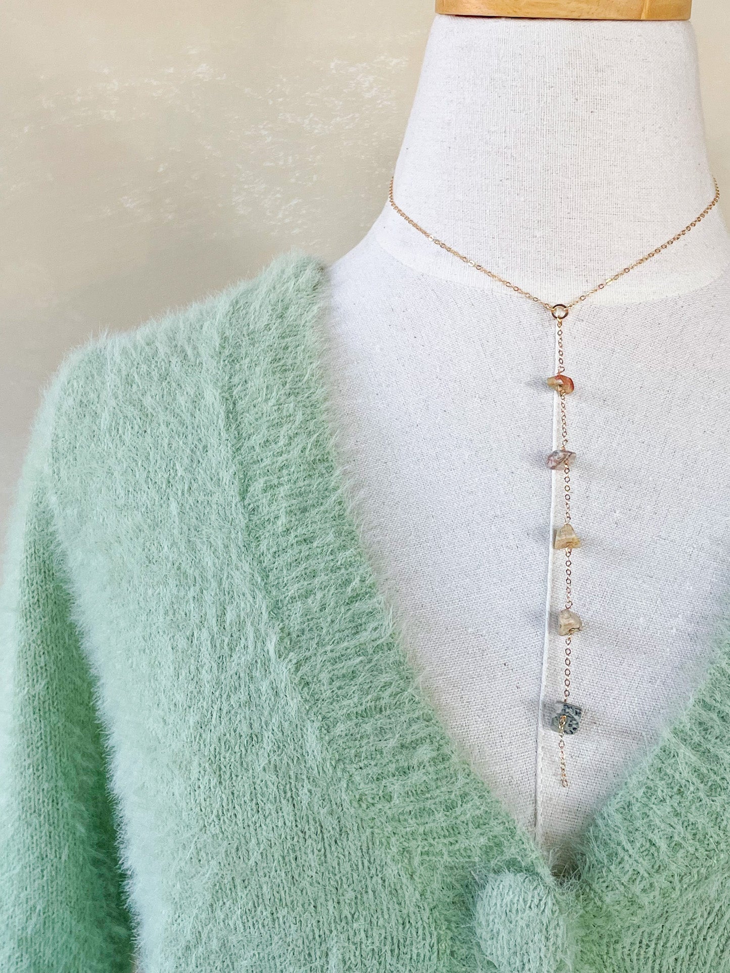 Jasper Chip Plunging Lariat Necklace