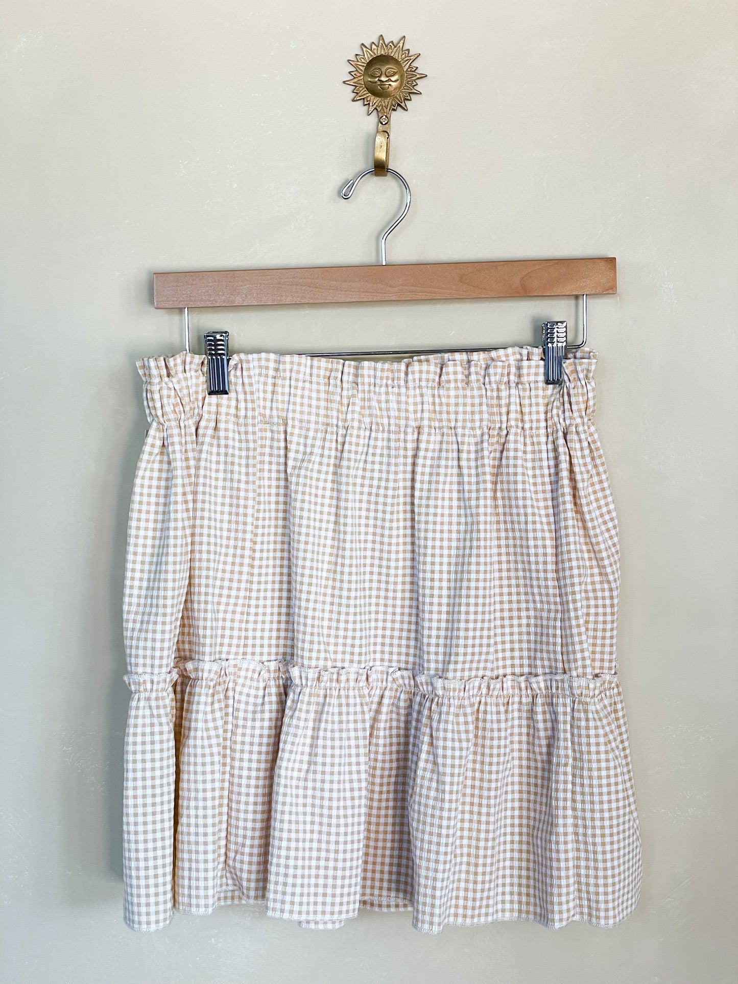 Tan Gingham Mini Skirt