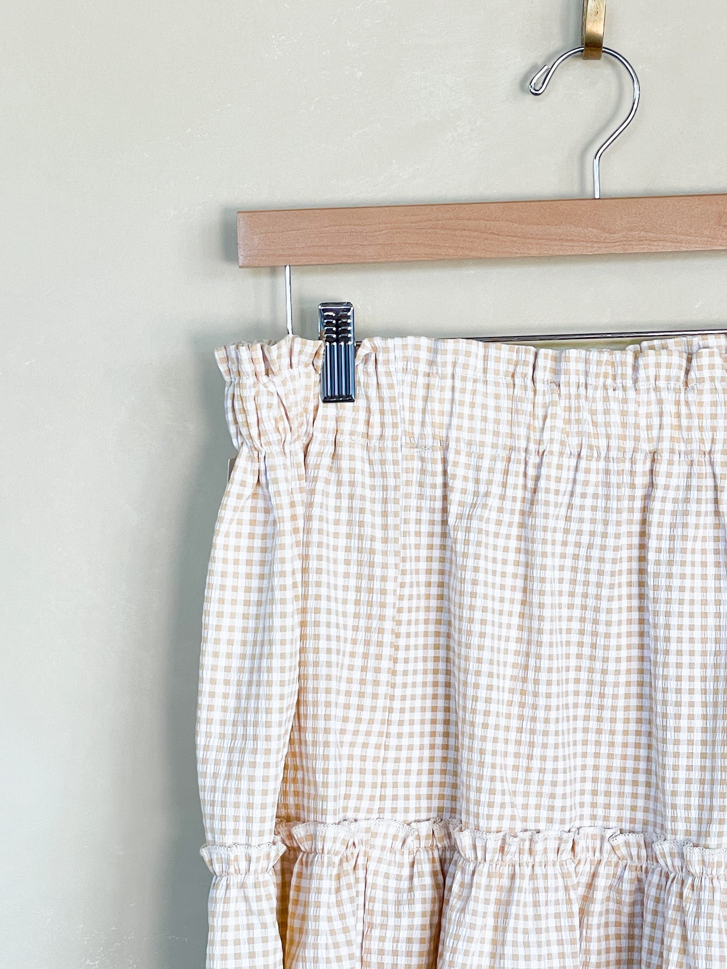 Tan Gingham Mini Skirt