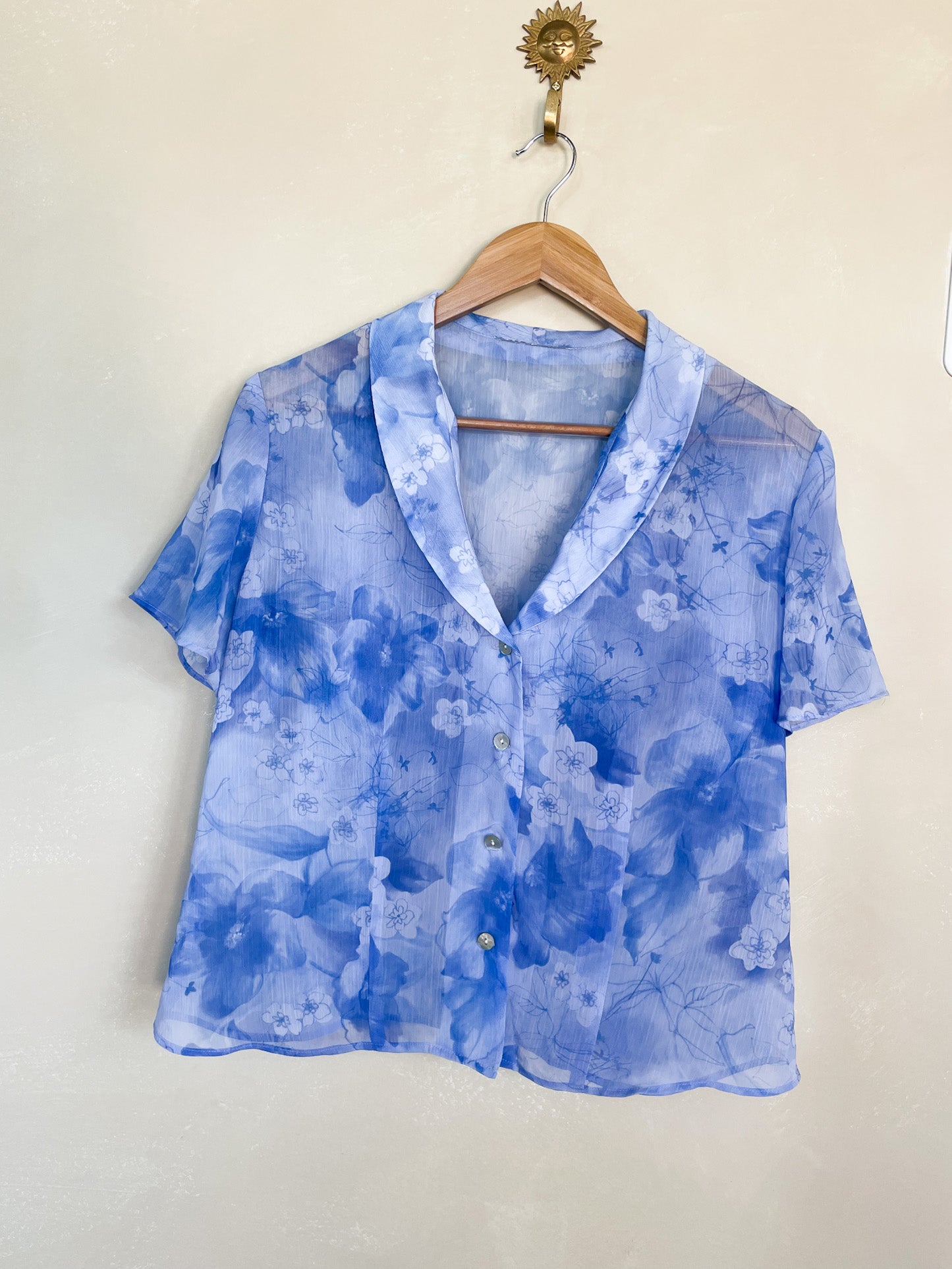 Vintage Sheer Blue Floral Blouse