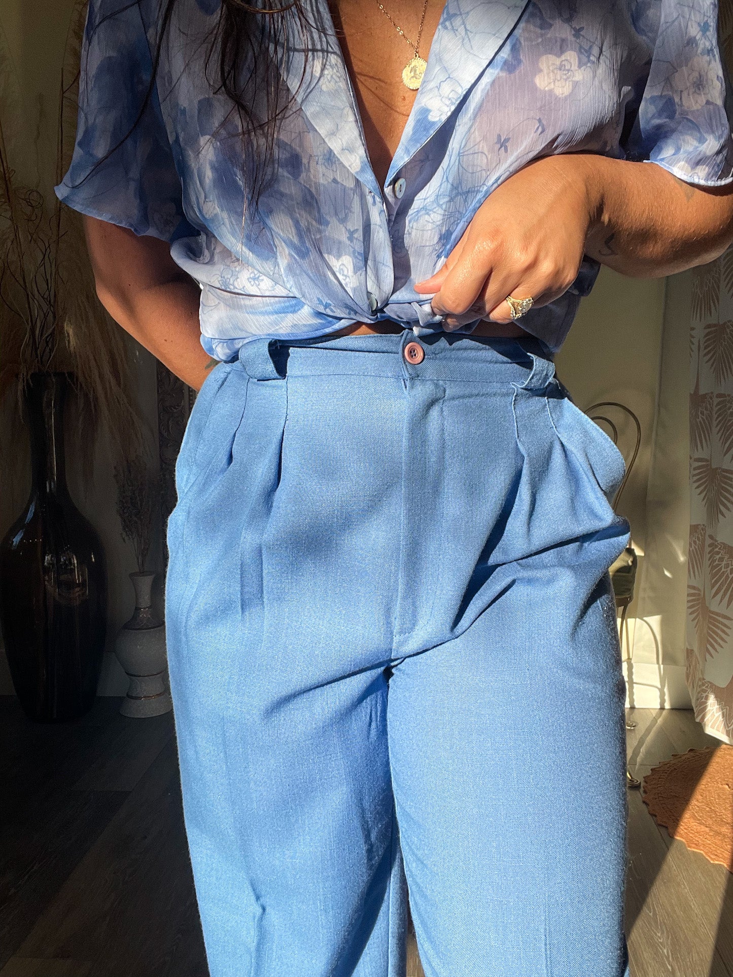 Vintage Blue  High WaistedTrousers