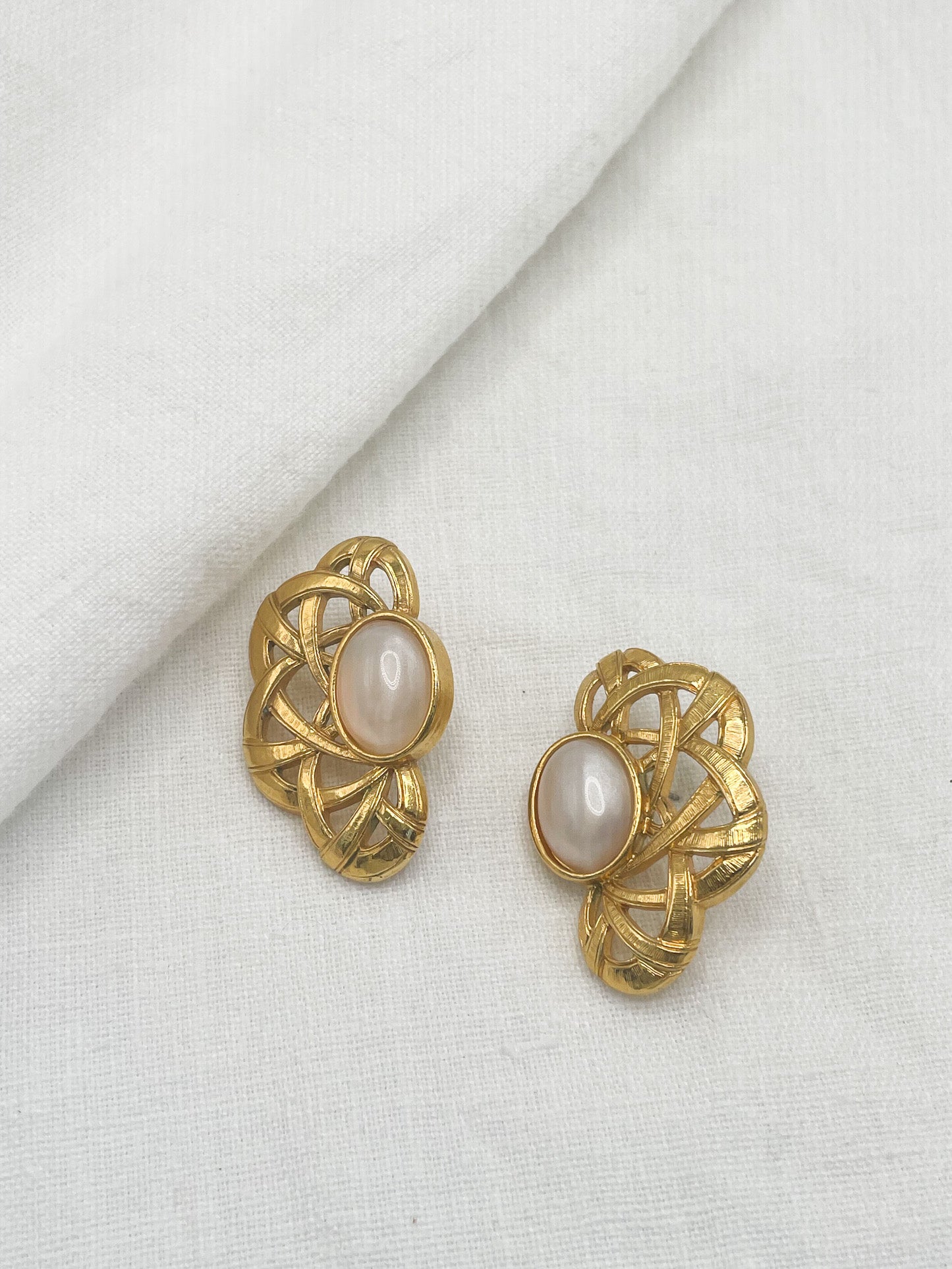 Vintage Gold Stud Earrings with Faux Pearls