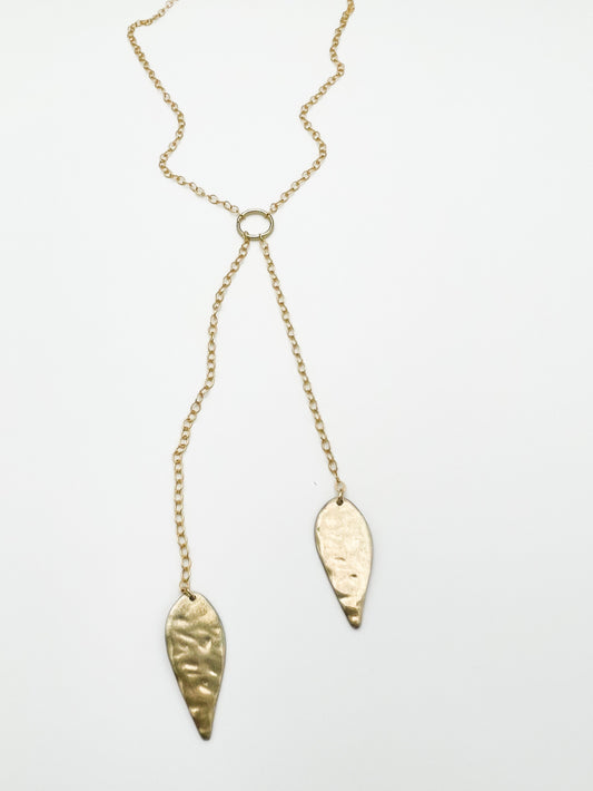 Double Leaf Lariat Necklace