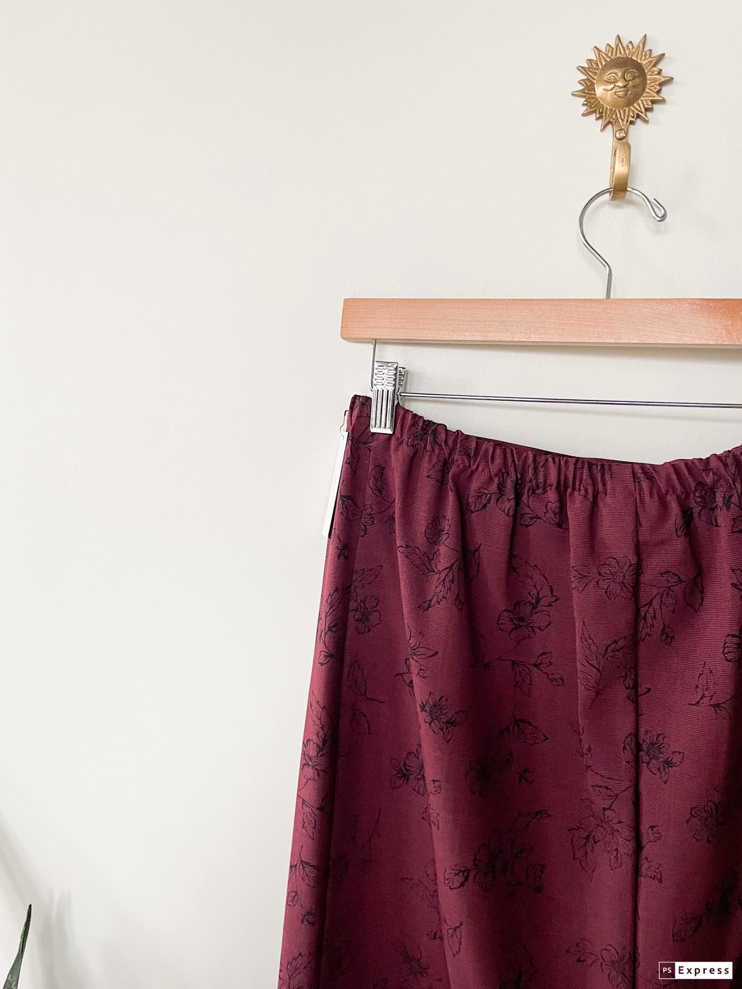 Vintage Maroon and Black Floral Midi Skirt