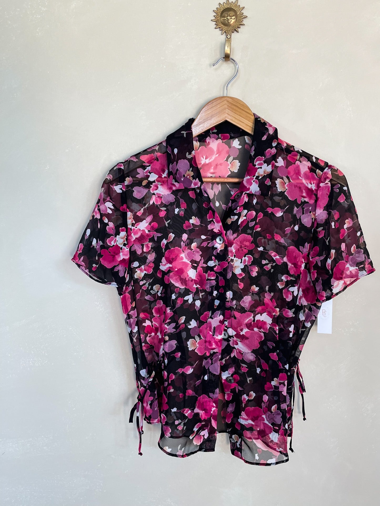 90s Sheer Floral Button Down