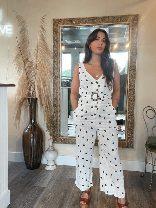 White ands Brown Polka Dot Jumpsuit